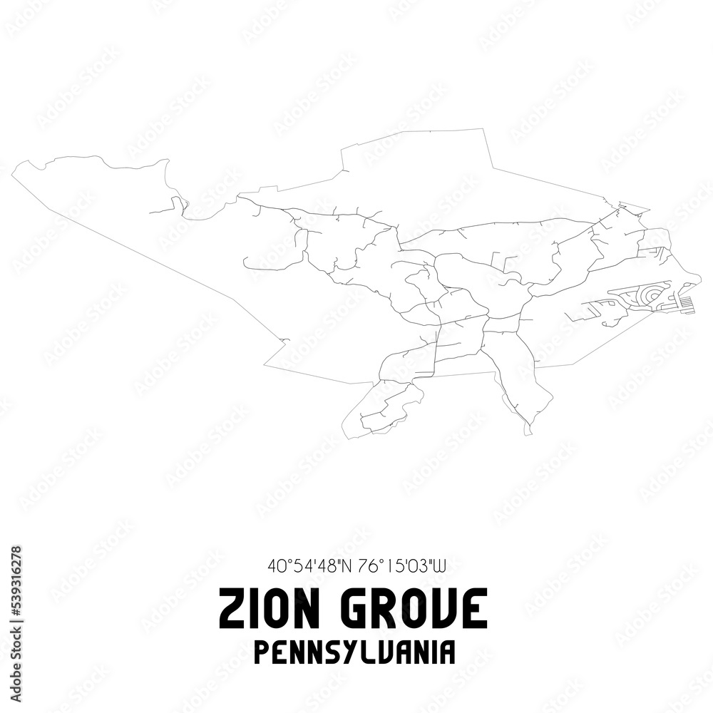 Zion Grove Pennsylvania. US street map with black and white lines.