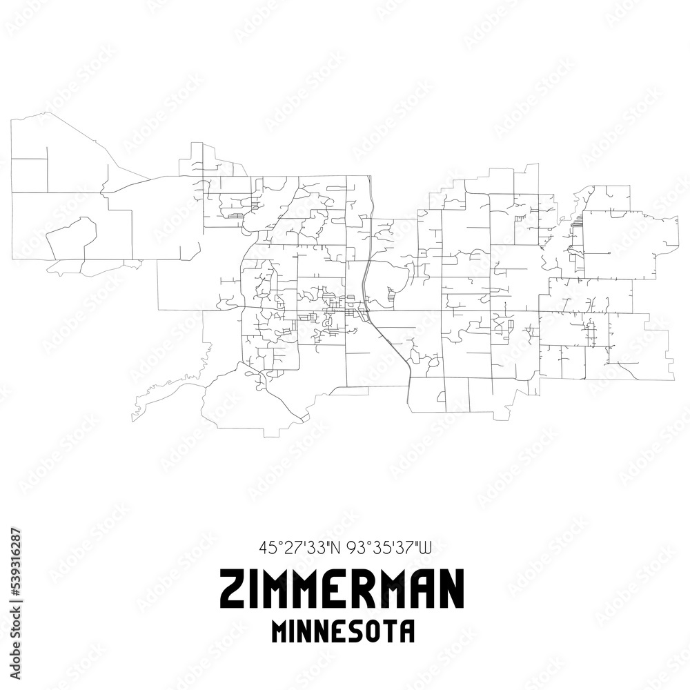 Zimmerman Minnesota. US street map with black and white lines. Stock ...