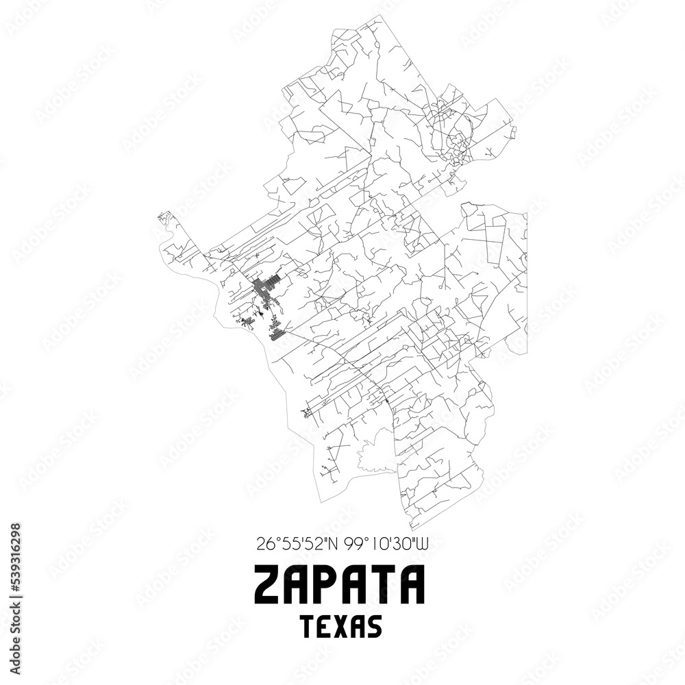 Zapata Texas. US street map with black and white lines.
