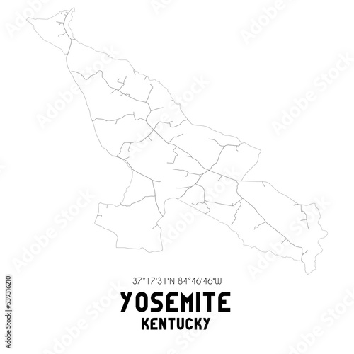Yosemite Kentucky. US street map with black and white lines.