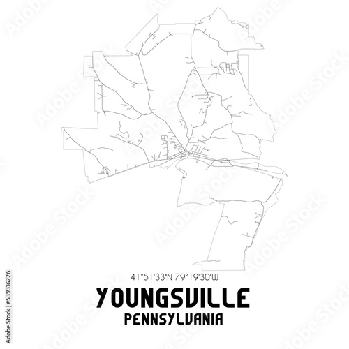 Youngsville Pennsylvania. US street map with black and white lines.