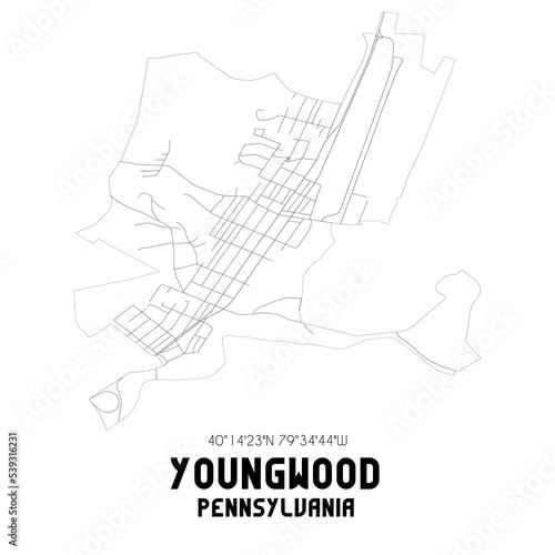 Youngwood Pennsylvania. US street map with black and white lines.