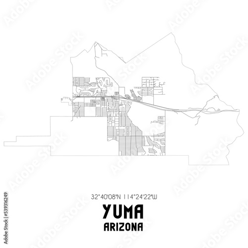 Yuma Arizona. US street map with black and white lines. photo