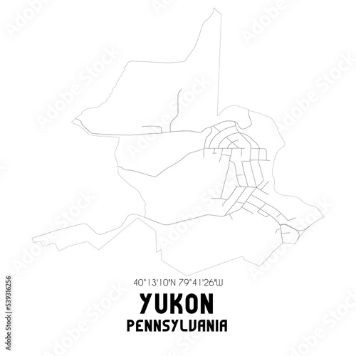 Yukon Pennsylvania. US street map with black and white lines.