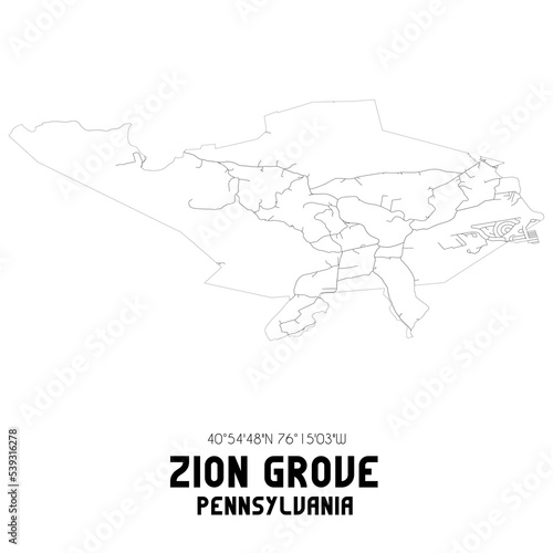 Zion Grove Pennsylvania. US street map with black and white lines.