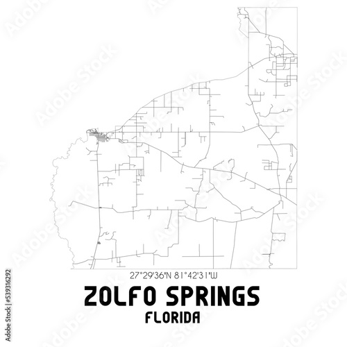 Zolfo Springs Florida. US street map with black and white lines.