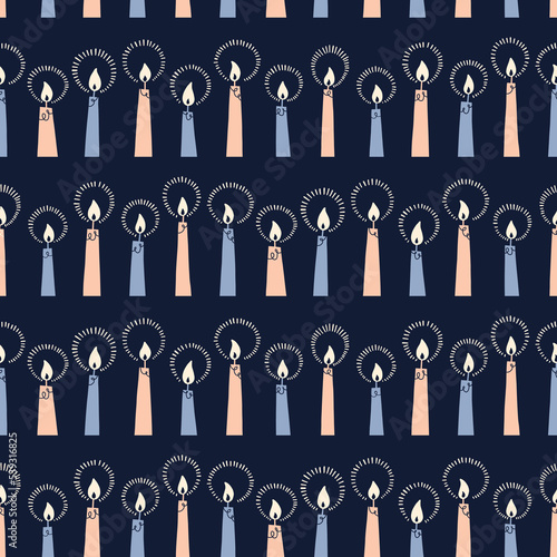 Burning Christmas Candles Vector Seamless Pattern. Retro Abstract Print. Advent Background. Cosy Christmas Eve Repeat