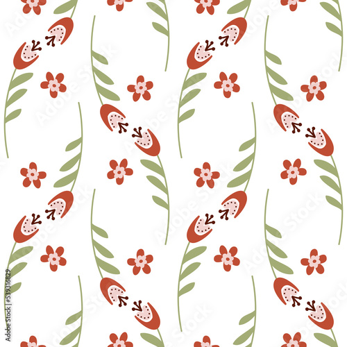 Bluebell flower pattern on white background seamless pattern for design, campanula flower blossom, vector illustration