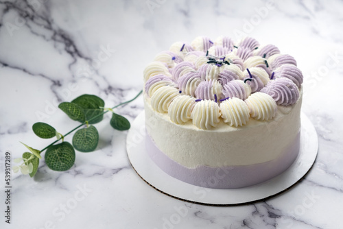 Homemade light purple yam cream cake photo