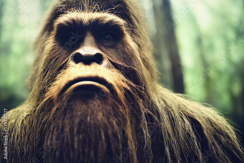 Bigfoot Sasquatch in the forest. Generative AI photo