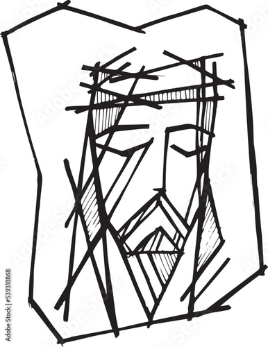 Hand drawn illustration of Jesus Christ Face.