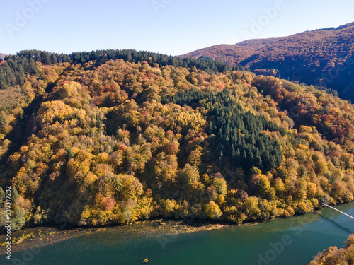 Aerial Autumn view of Pasarel reservoir, Bulgaria photo