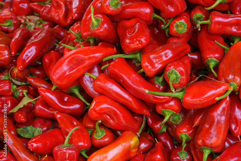background of red sweet peppers
