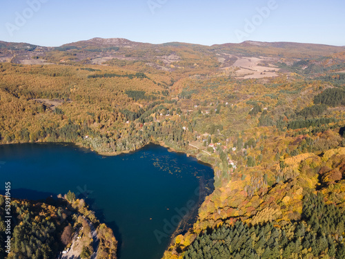 Aerial Autumn view of Pasarel reservoir, Bulgaria photo