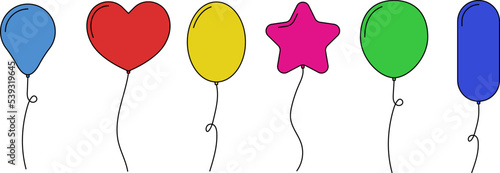 Balloon in cartoon style. Bunch of balloons for birthday and party. Flying ballon with rope. Flat icon for celebrate and carnival. Vector balloon isolated on white