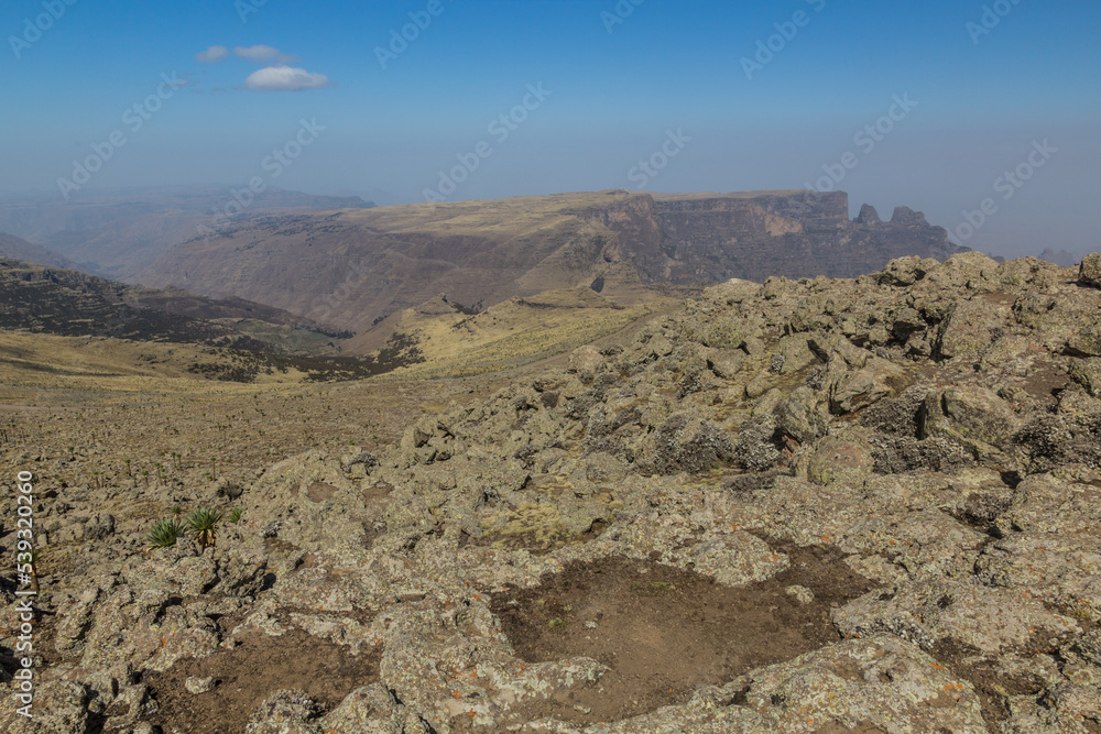 View of Simien mountains from Mount Bwahit peak, Ethiopia