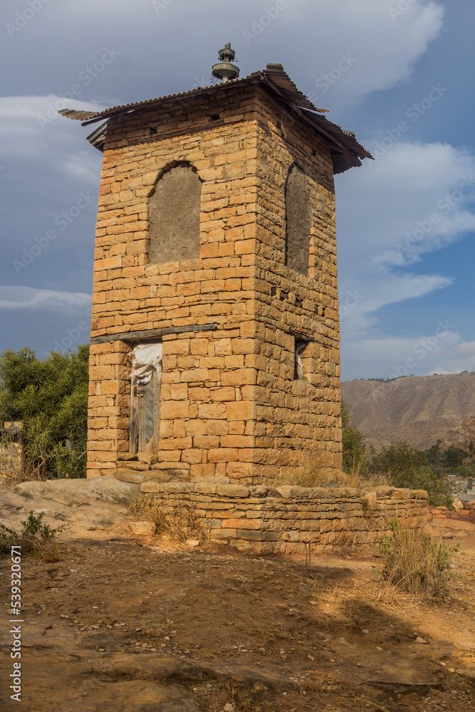 Bell tower of Wukro Chirkos rock church in Wukro, Ethiopia