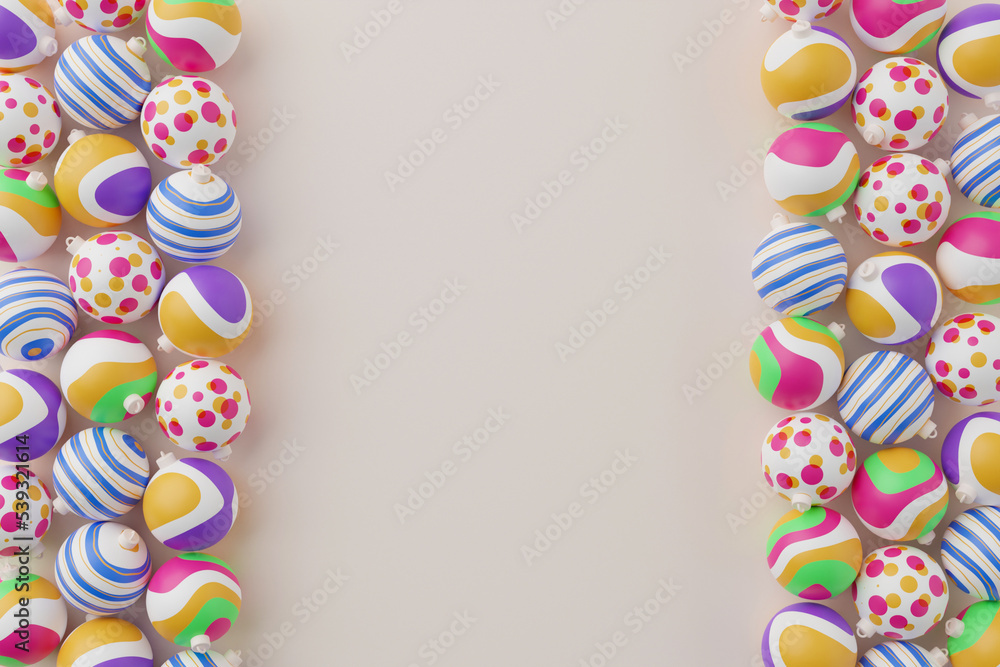 3d render of christmas bauble ball banner on a white background. Minimal New Year and Christmas concept 3d rendering frame
