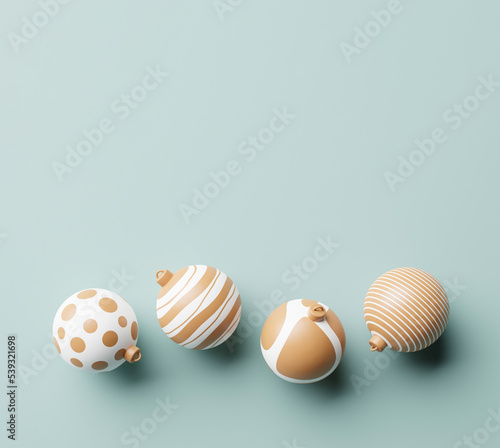 3d render of christmas bauble ball banner on a green background. Minimal New Year and Christmas concept 3d rendering frame