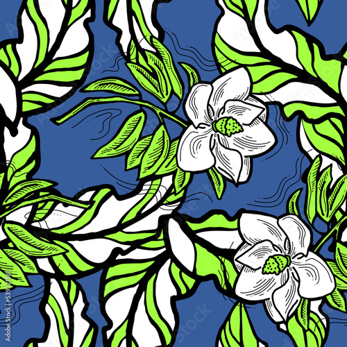 Nature seamless vector pattern with hand drawn twig  tree branch with leaves  tropical summer time. Ecological rural theme for poster print  wrapping paper  wallpaper  clothes textile  fabric design.