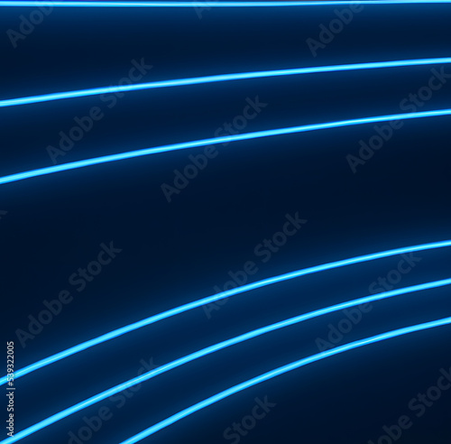 3d render Dark wall illuminated with led lamps. Blue futuristic wallpaper