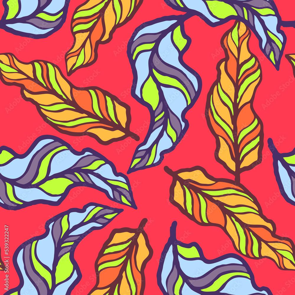 Fototapeta premium Nature seamless pattern with hand drawn twig, tree branch with leaves, tropical forest, summer time. Ecological rural theme for poster print, wrapping paper, wallpaper, clothes textile, fabric design.