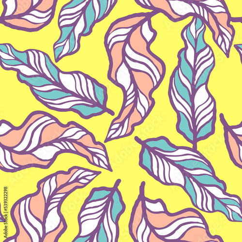 Nature seamless pattern with hand drawn twig, tree branch with leaves, tropical forest, summer time. Ecological rural theme for poster print, wrapping paper, wallpaper, clothes textile, fabric design.