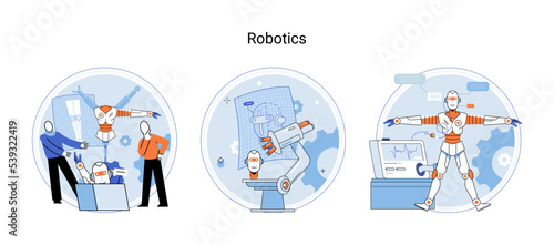 Robotics scientific and technical, metaphor production and application of robots. Programmable mechanical device building robot in lab. Robotic arm industrial smart manufacture. Cyber-physical systems