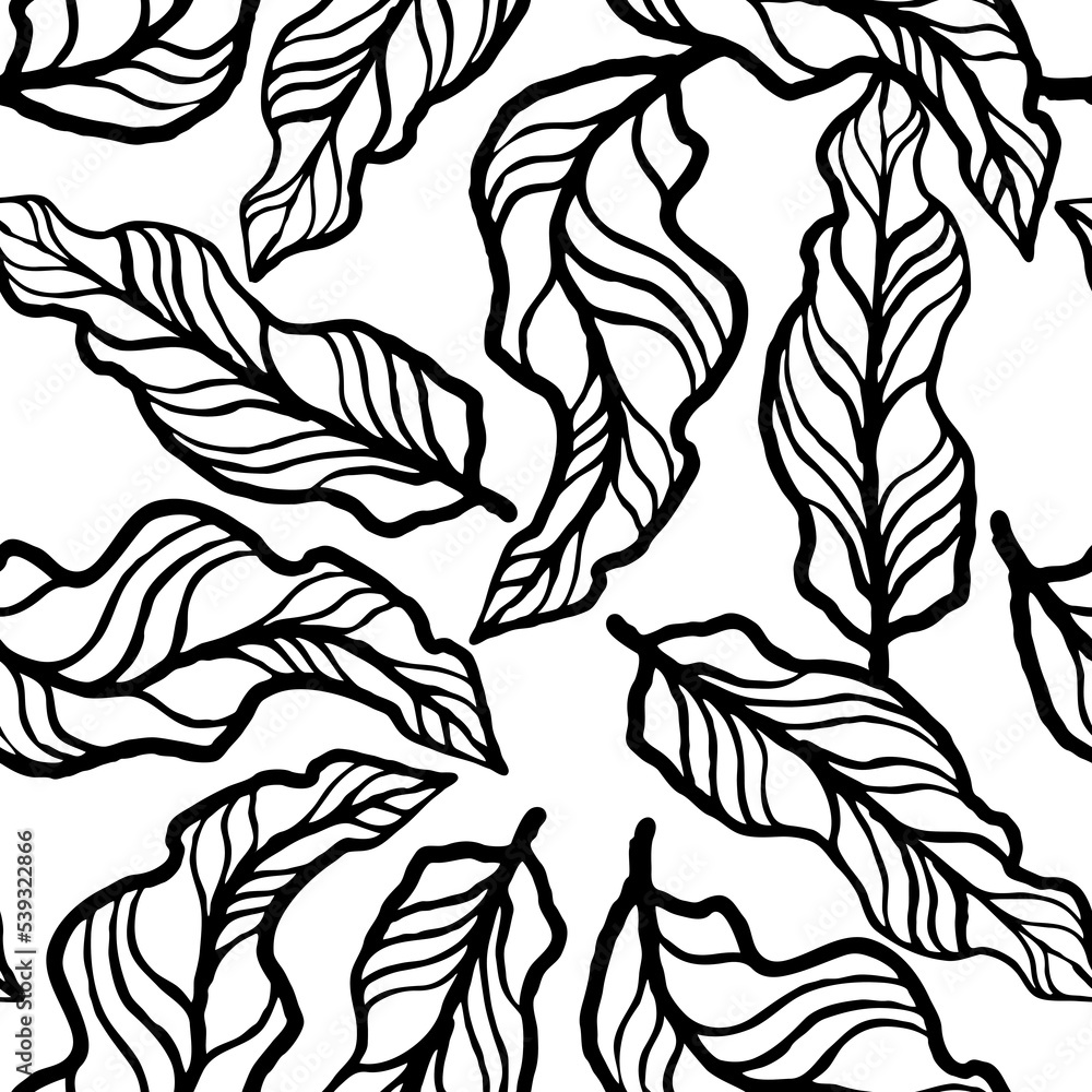 Fototapeta premium Nature seamless pattern with hand drawn twig, tree branch with leaves, tropical forest, summer time. Ecological rural theme for poster print, wrapping paper, wallpaper, clothes textile, fabric design.