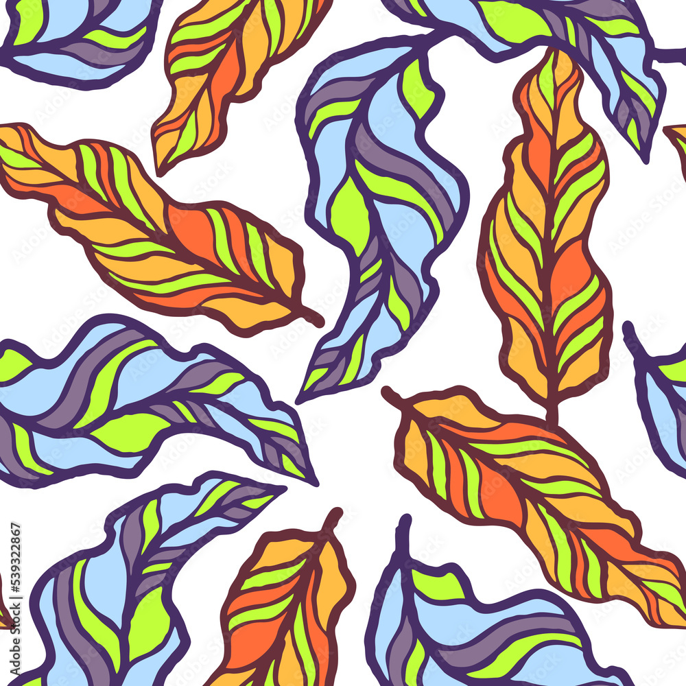 Nature seamless pattern with hand drawn twig, tree branch with leaves, tropical forest, summer time. Ecological rural theme for poster print, wrapping paper, wallpaper, clothes textile, fabric design.