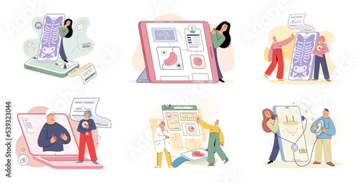 Online medical consultation and support metaphor. Online doctor. Healthcare services, Ask doctor. Tele medicine e-health service. Therapist videocalling phone screen. Diagnosis treatment of patients