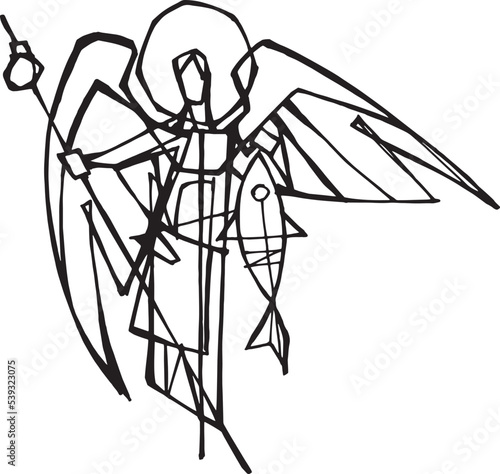 Tela Hand drawn illustration of Saint Raphael the Archangel.