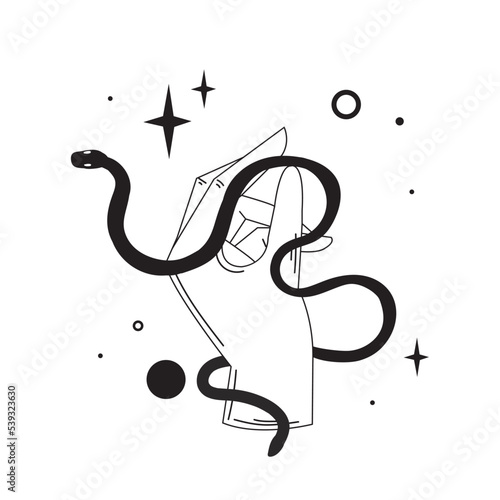 Isolated snake on a hand symbol Esoterism sketch icon Vector