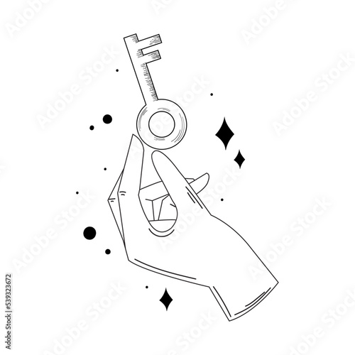 Isolated hadn holding a key Esoterism sketch icon Vector