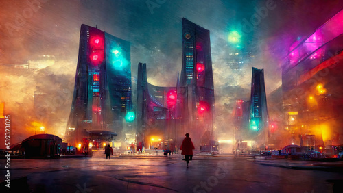 Sci-fi fantasy futuristic illustration digital background art scifi artwork tech 
technology wallpaper future concept dystopia cyberpunk neon modern style photo