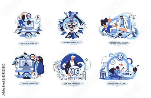 Meditation online. Self-management, self regulation learning, self-organization course, control over emotions metaphor Online yoga at home meditating. Deals with stress management, zen and harmony