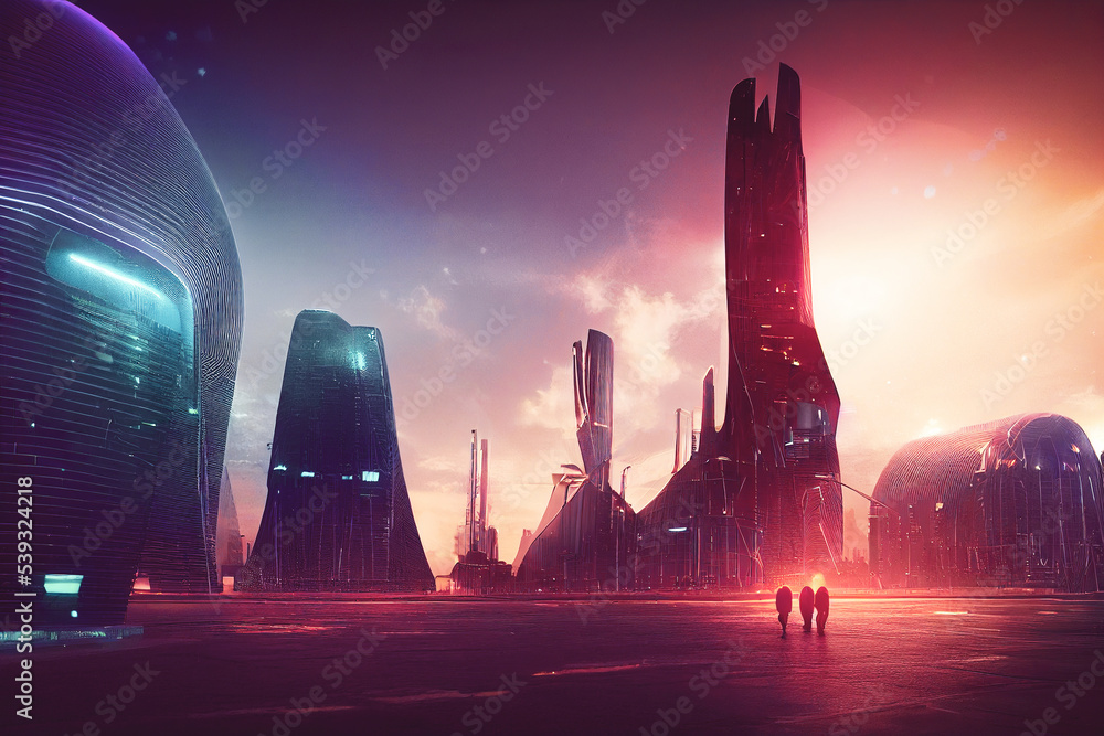 Sci-fi fantasy futuristic illustration digital background art scifi artwork  tech technology wallpaper future concept dystopia cyberpunk neon modern  style Stock Illustration | Adobe Stock