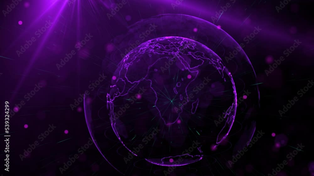 Digital planet of Earth. Rotating globe with shining continents. 3D animation with digital Earth and particles. Abstract global business concept.
Digital planet of Earth. Rotating globe with shining continents. 3D animation with digital Earth and particles. Abstract global business concept.