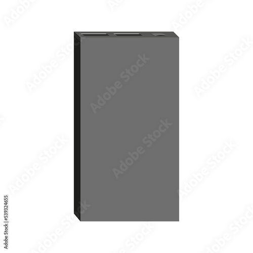 Powerbank fast charge phone tablet usb black flat. Portable handheld battery charger full wireless wired accumulator connectors power button laconic minimal design mockup device ads web icon isolated