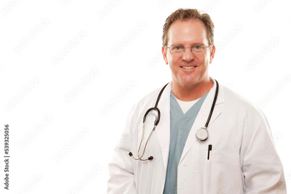 Friendly Smiling Male Doctor Wearing a Labocat and Stethoscope Friendly Smiling Male Doctor Wearing a Labocat and Stethoscope