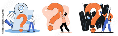 Question mark, obtaining information of interest. Problem and solution concept metaphor. FAQ help. Decision of information task, ask questions and receive answers, paint ladge sign decision of doubts