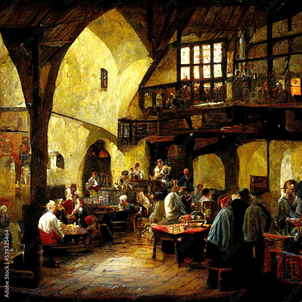 Medieval tavern, computer generated image