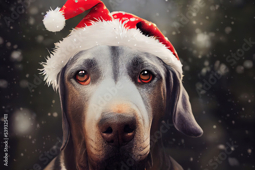 Great Dane dog in a Santa hat at Christmas