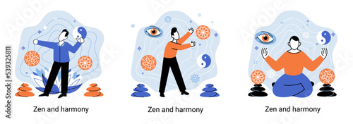 Zen and harmony metaphor, meditation practice. Balance, relaxation, mindfulness. Calm person relaxing. Yoga and spiritual practice, relax, recreation, healthy lifestyle. Japanese cult of mind and body