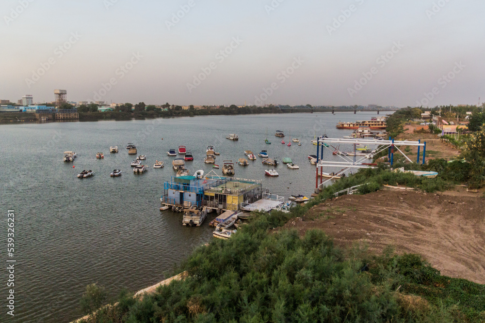 Boats on the Blue Nile river in Khartoum, capital of Sudan