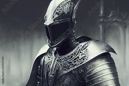 Leinwand Poster fantasy knight in realistic armor, illustration with 3d rendering art
