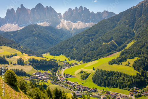 Idyllic Val di Funes neat St. Magdalena, Dolomites alps in Northern Italy © Aide