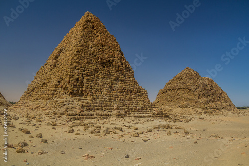 Dilapidated pyramids of Nuri in the desert near Karima town  Sudan