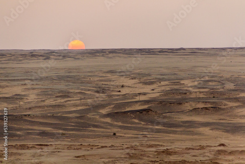 Sunset in the Sahara desert in Sudan