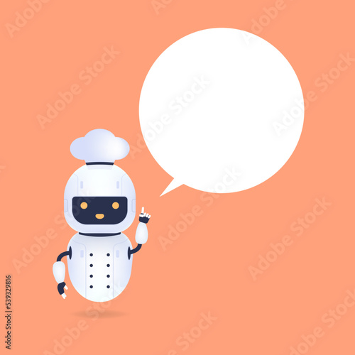 White friendly chef robot with speech bubble. Cooking Robot Artificial Intelligence concept.